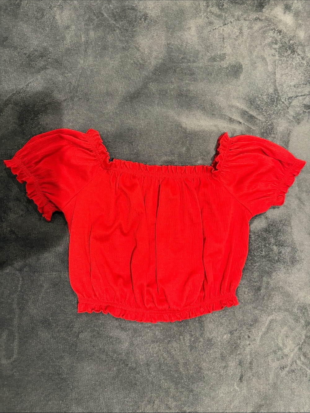 Divided Red Off-Shoulder Smocked Crop Top